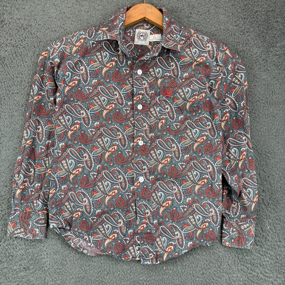 Cinch Kids Boys Small 6-8 Long Sleeve Paisley Button Down Western Shirt Blue Red